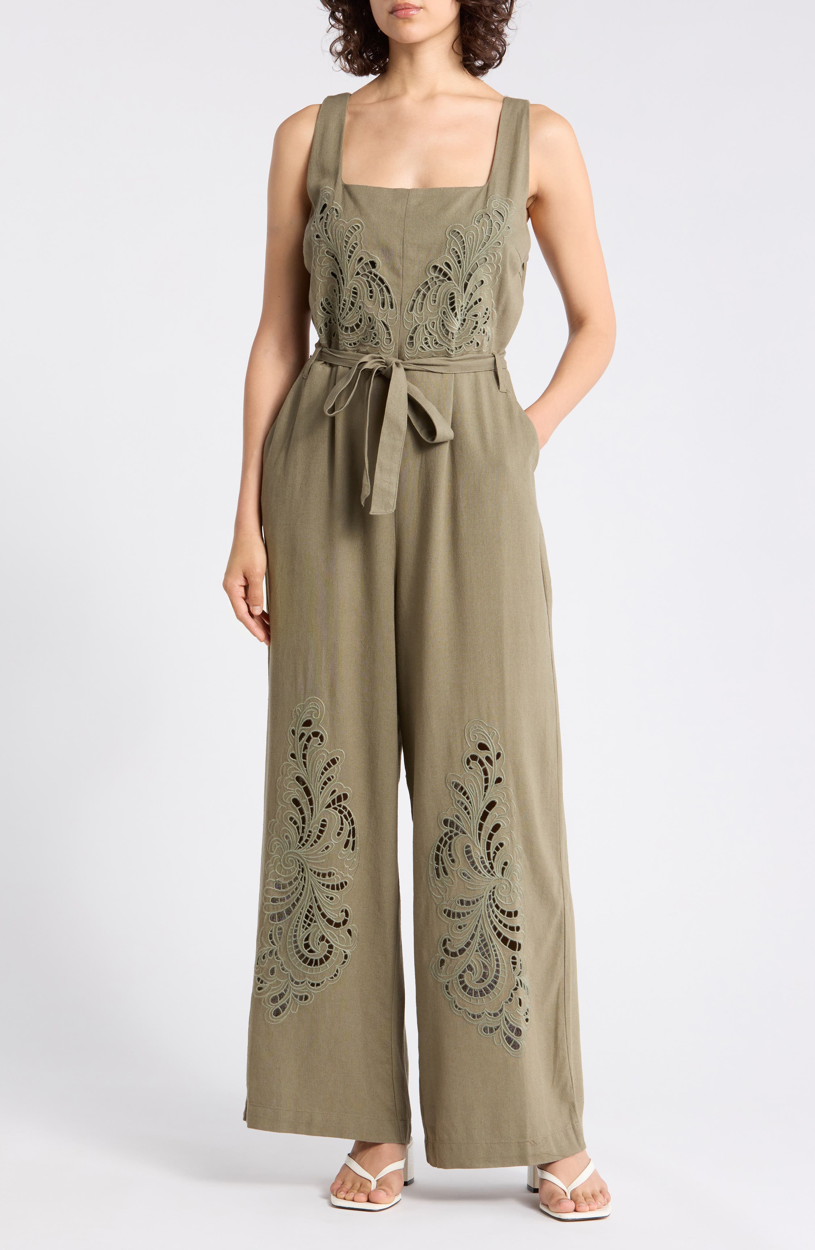 Embroidered Cutwork Sleeveless Jumpsuit
