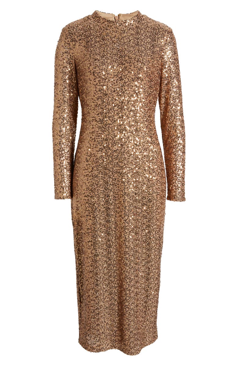 Anne Klein Sequin Mock Neck Long Sleeve Midi Dress, Alternate, color, 