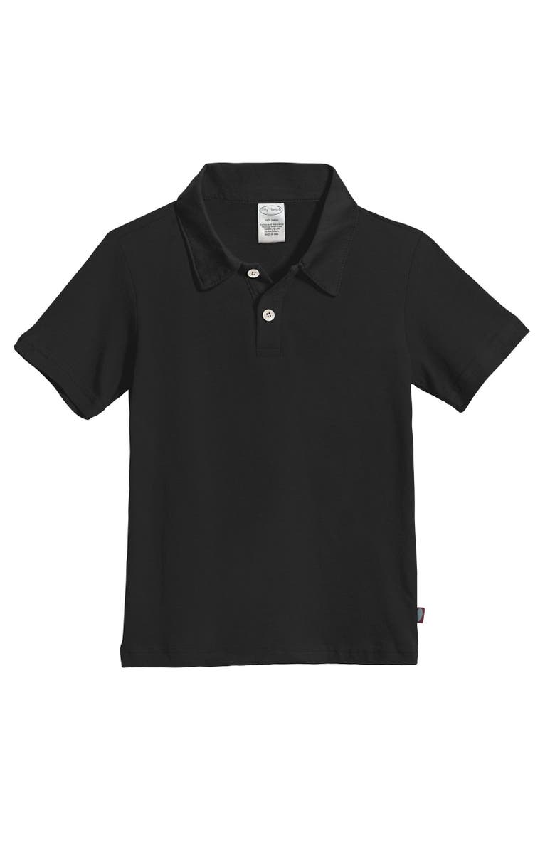CITY THREADS Boys Soft Cotton Jersey 2-Button Short Sleeve Polo Shirt, Alternate, color, Black