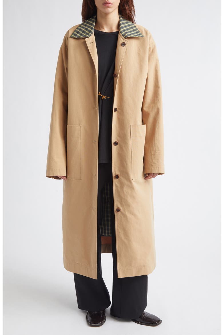 Reversible Contrast Panel Cotton Coat, Main, color, BEIGE