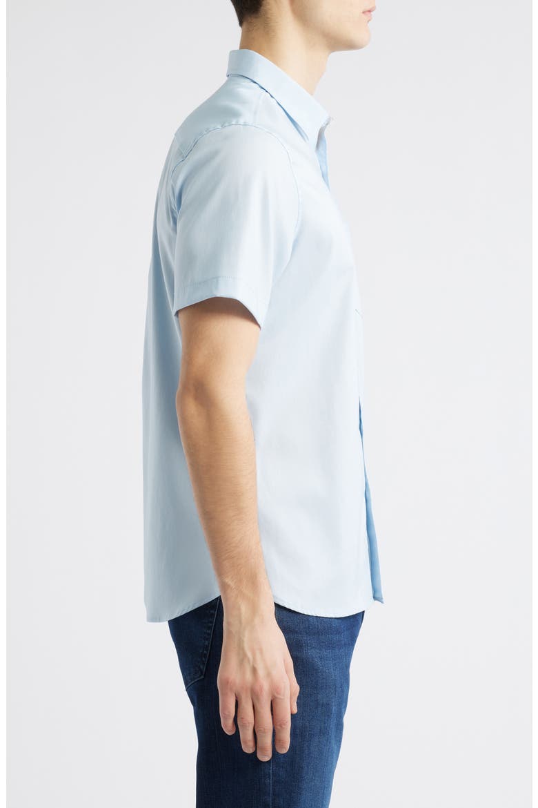 Solid Short Sleeve Stretch Button-Up Shirt, Alternate, color, BLUE SKYWAY