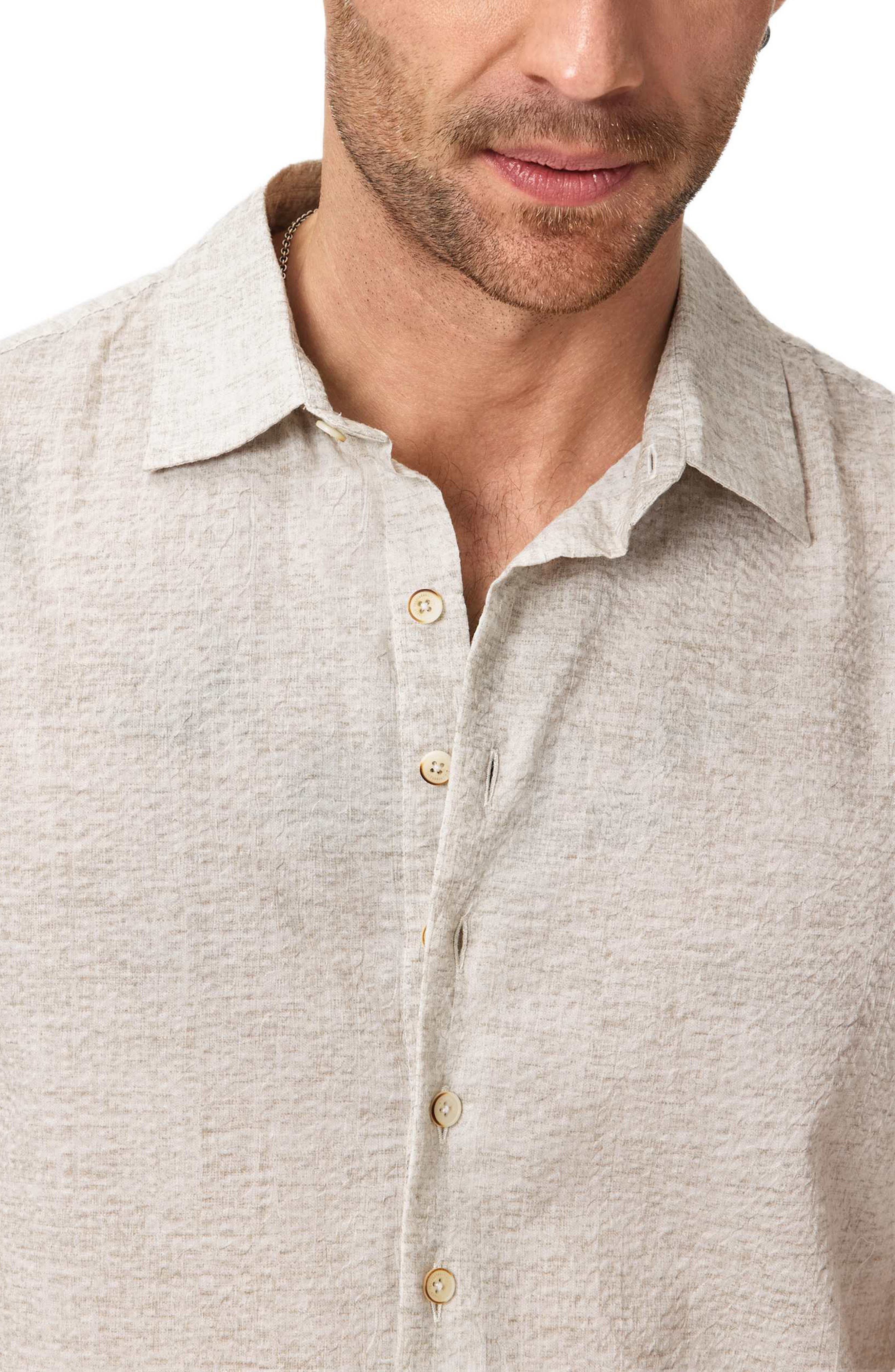 Malon Melange Short Sleeve Cotton Seersucker Button-Up Shirt - image 4