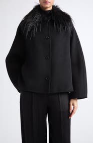 Loulou de Saison Rafe Faux Fur Collar Wool & Cashmere Jacket