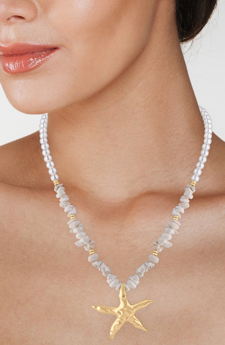 JARDIN Starfish Pendant Necklace, Alternate, color, White/ Gold