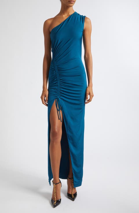 One-Shoulder Fluid Draped Jersey Gown