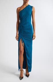 Balmain One-Shoulder Fluid Draped Jersey Gown