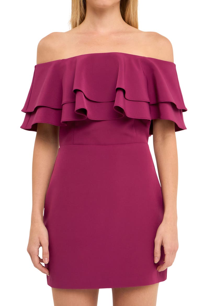 Ruffle Off the Shoulder Minidress, Alternate, color, PLUM