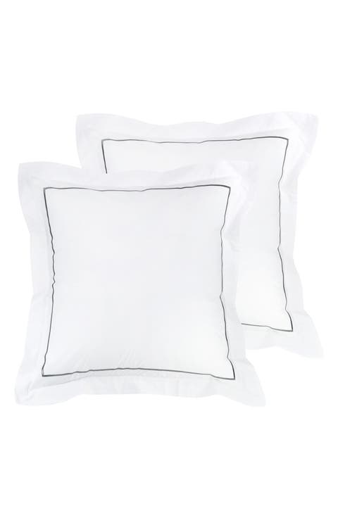Set of 2 Single Embroidered Line 300 Thread Count 100% Cotton Euro Shams
