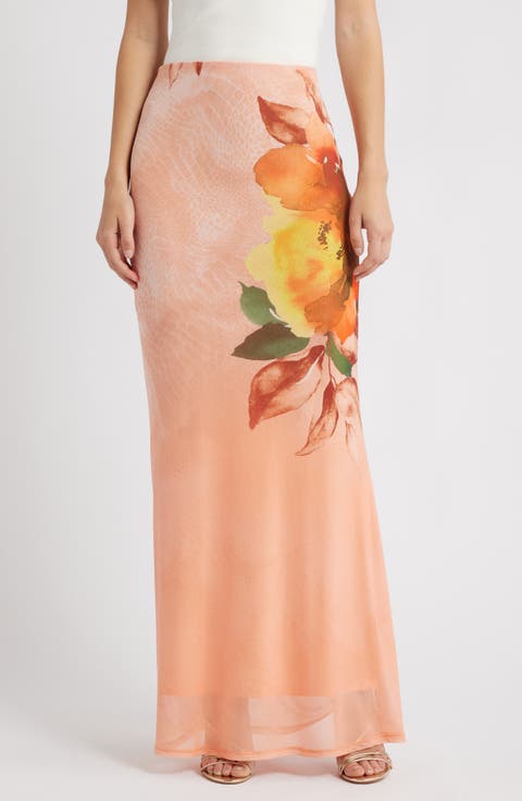 Tegan Printed Mesh Maxi Skirt