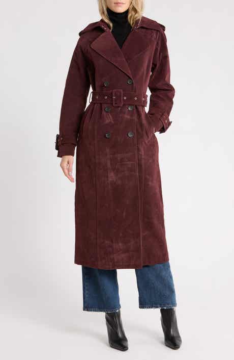 Faux Suede Double Breasted Midi Trench Coat