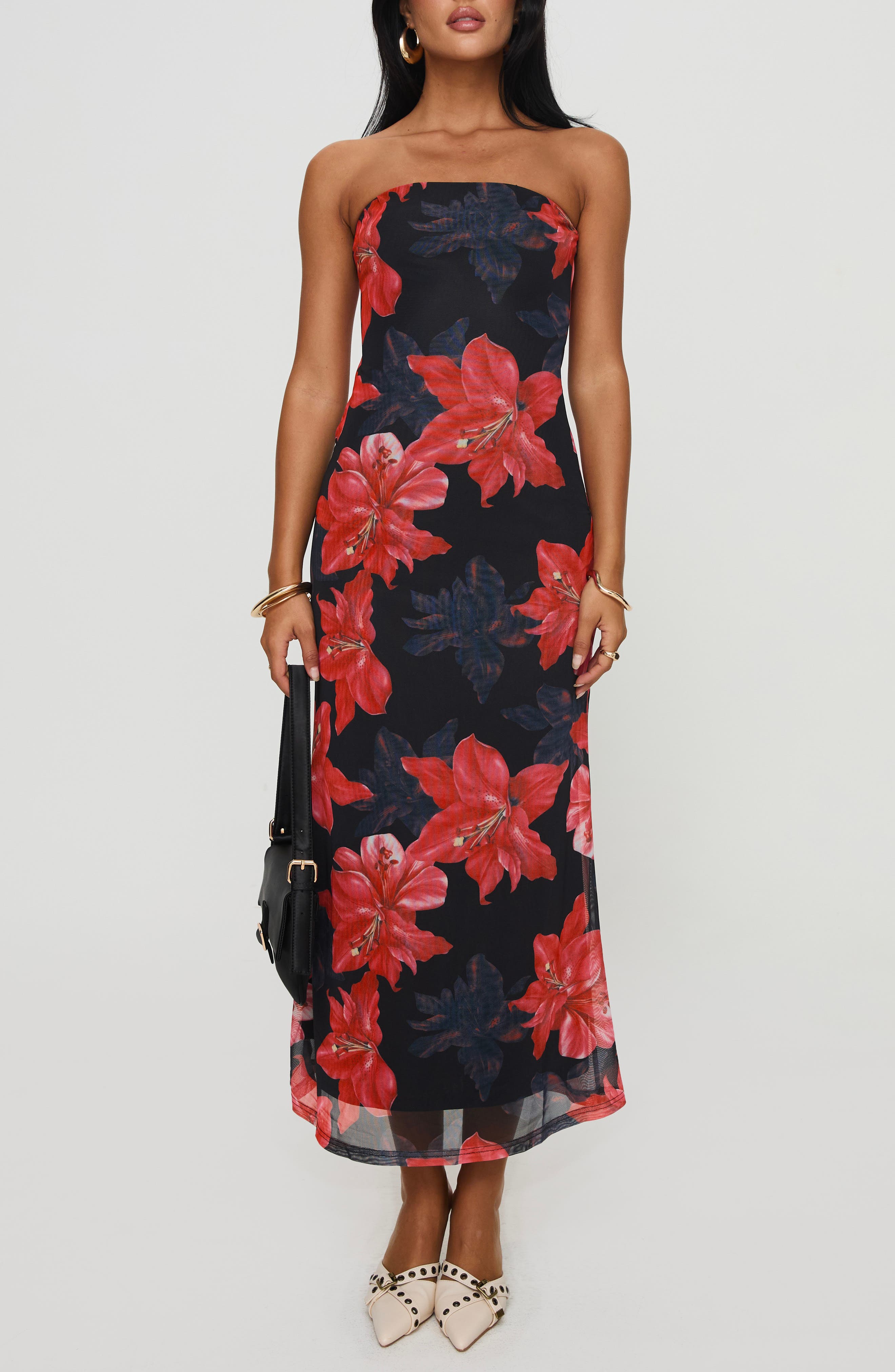 Celik Floral Strapless Dress