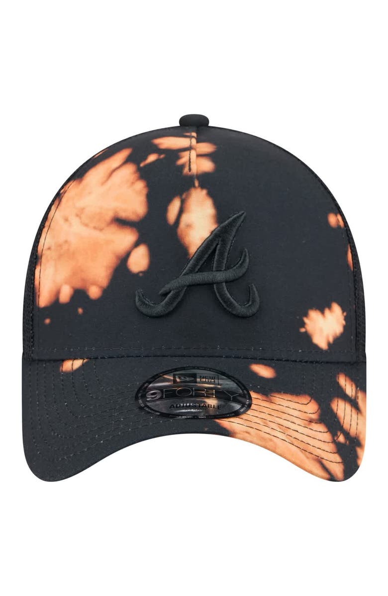 New Era Men's New Era  Black Atlanta Braves Bleached A-Frame 9FORTY Adjustable Hat, Alternate, color, 