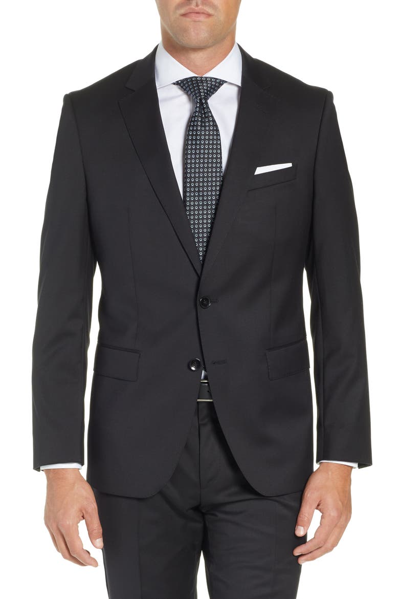 Genius Trim Fit Solid Wool Suit, Alternate, color, BLACK