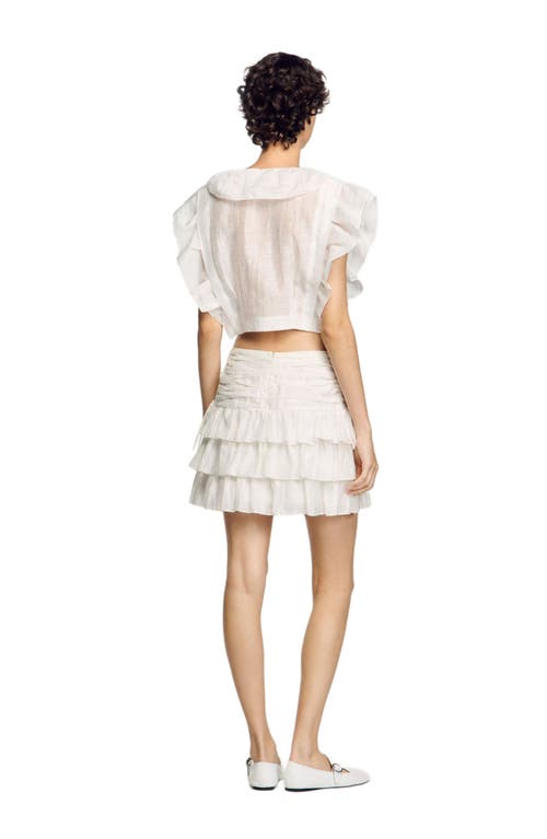 Sandro Ruffled Crop Top In White