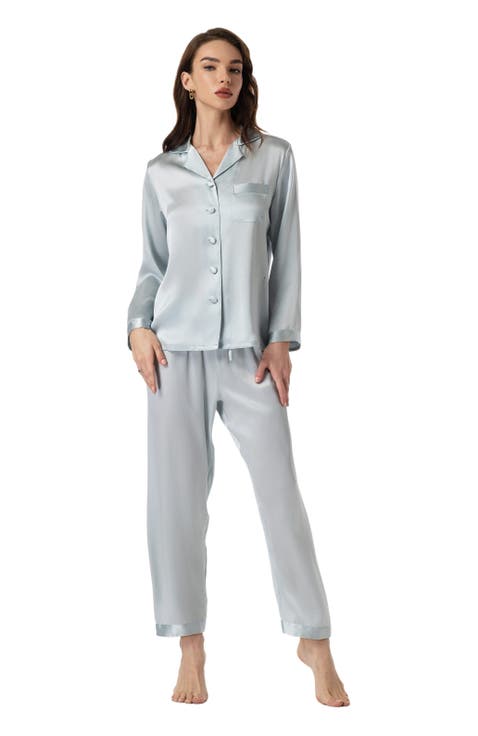 Silk Button Up Collared Women's Pajama Set