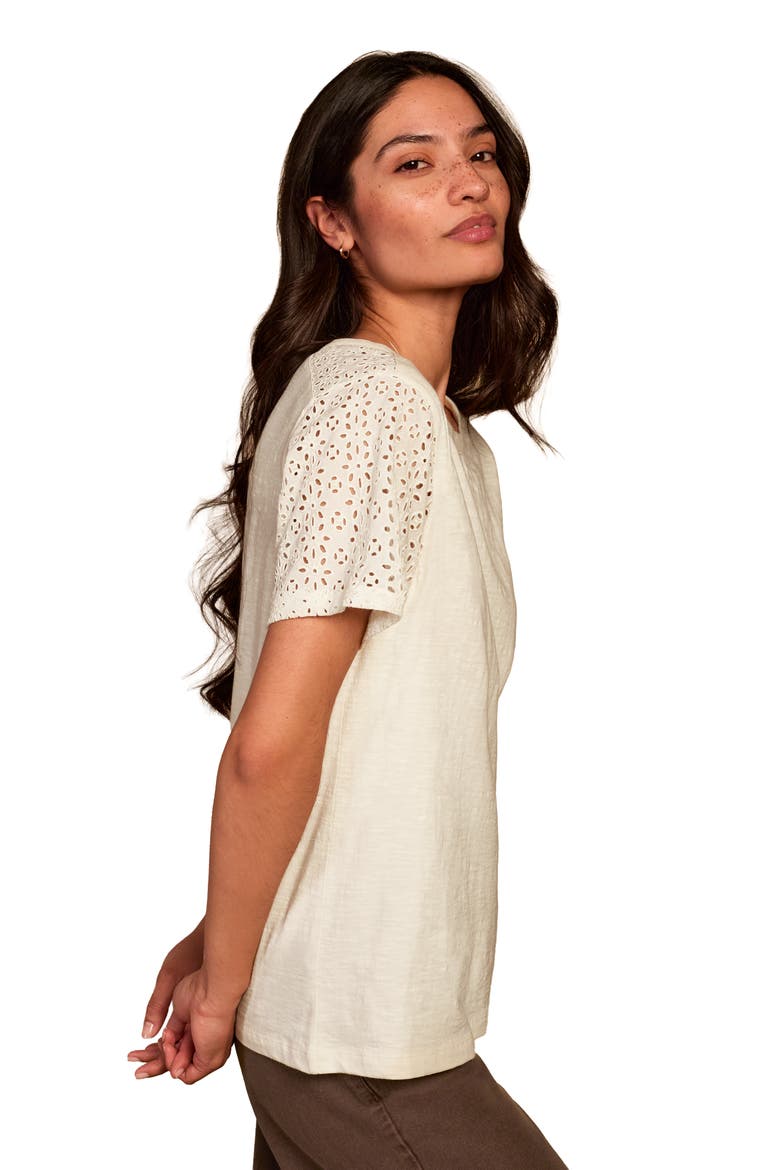 Eyelet Sleeve Soft-Drape Jersey T-Shirt, Alternate, color, Chalk