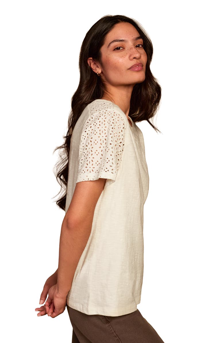 Celtic & Co. Eyelet Sleeve Soft-Drape Jersey T-Shirt, Alternate, color, Chalk