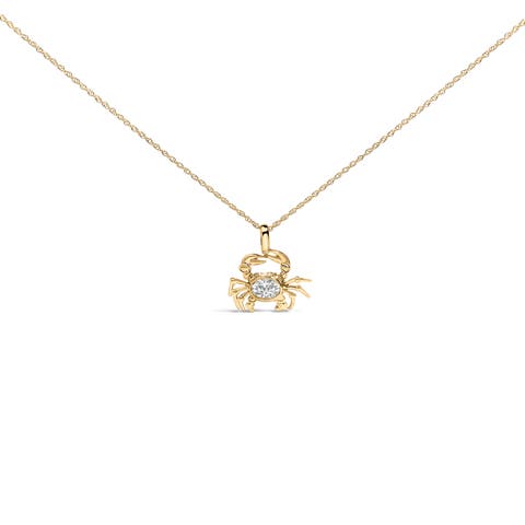 14K Yellow Gold 1/5 Cttw Lab Grown Diamond Crab Pendant Necklace