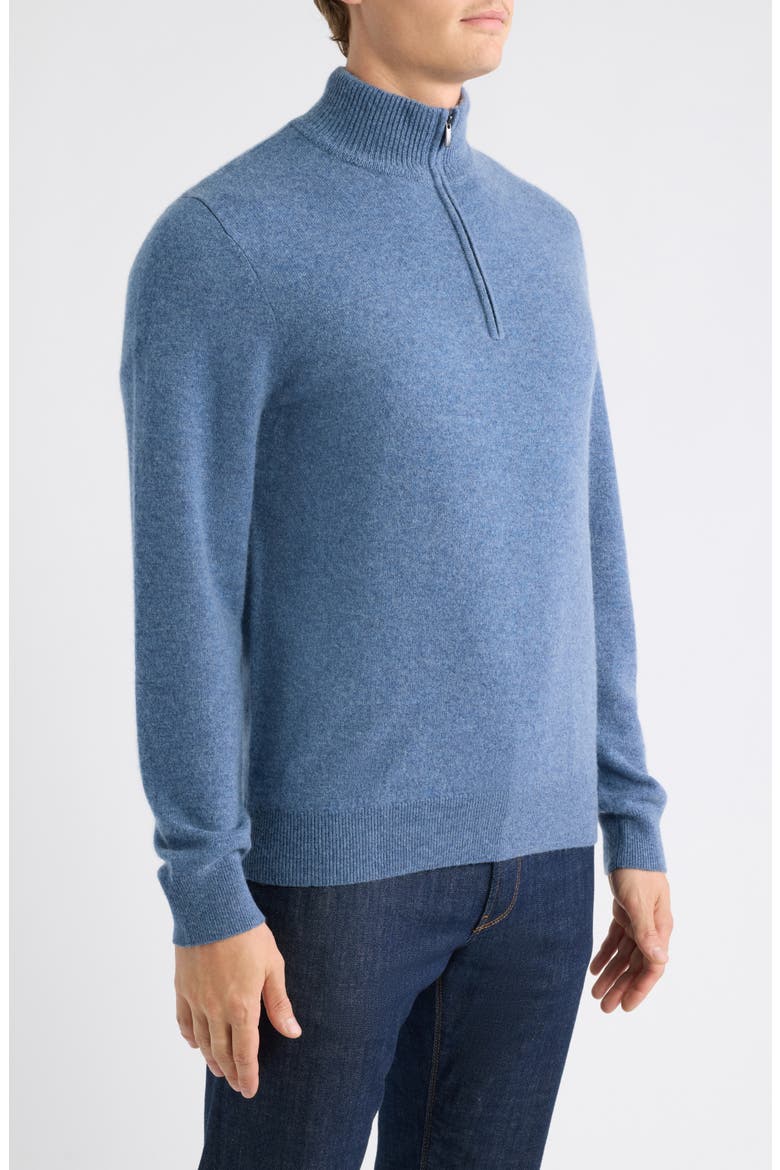 Quarter Zip Cashmere Sweater, Alternate, color, BLUE MOONLIGHT HEATHER