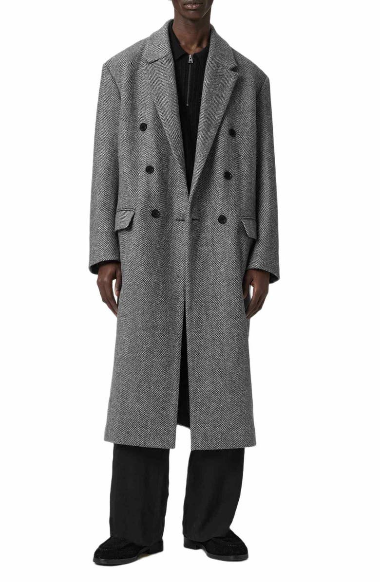 AllSaints Ezra Oversize Wool Herringbone Topcoat, Main, color, Black/ White