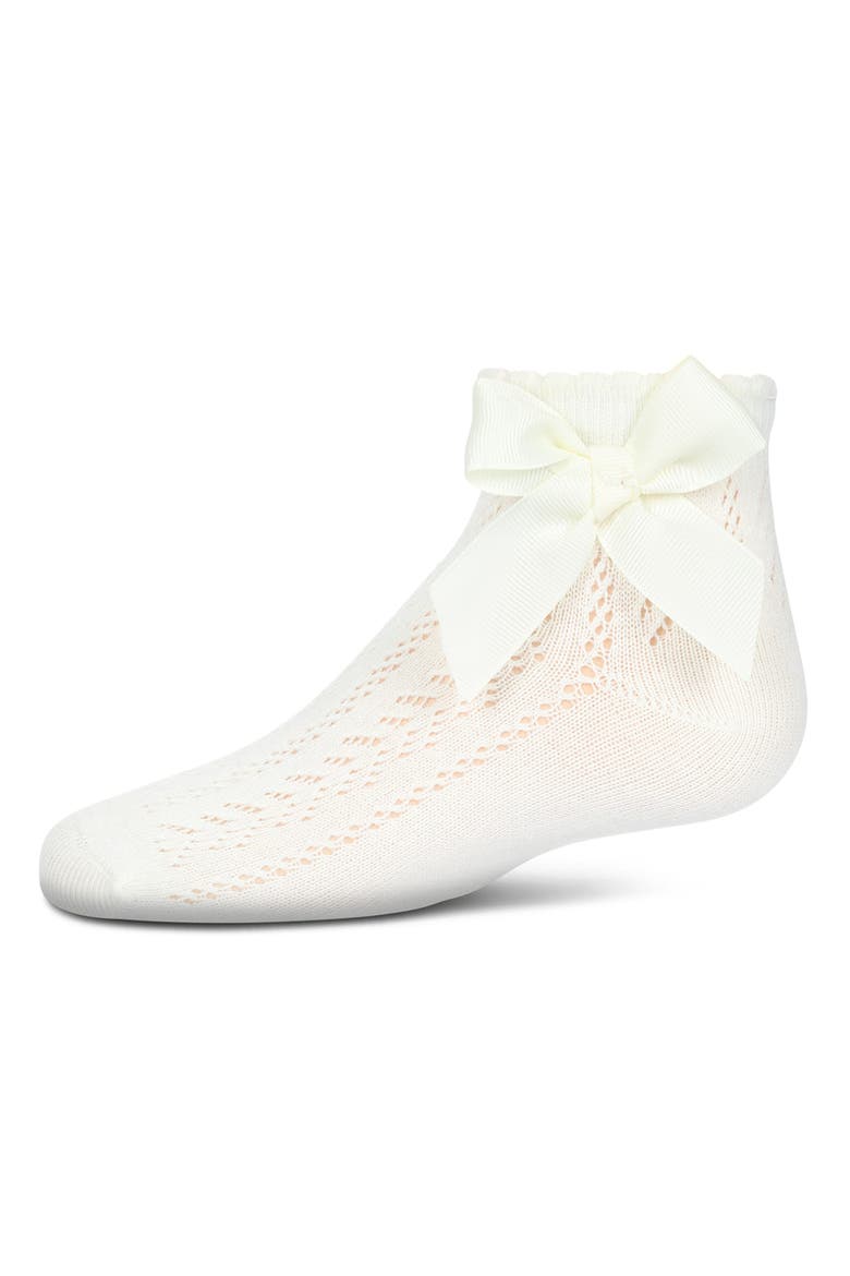 Knit Openwork Bow Anklet Socks, Main, color, Winter White