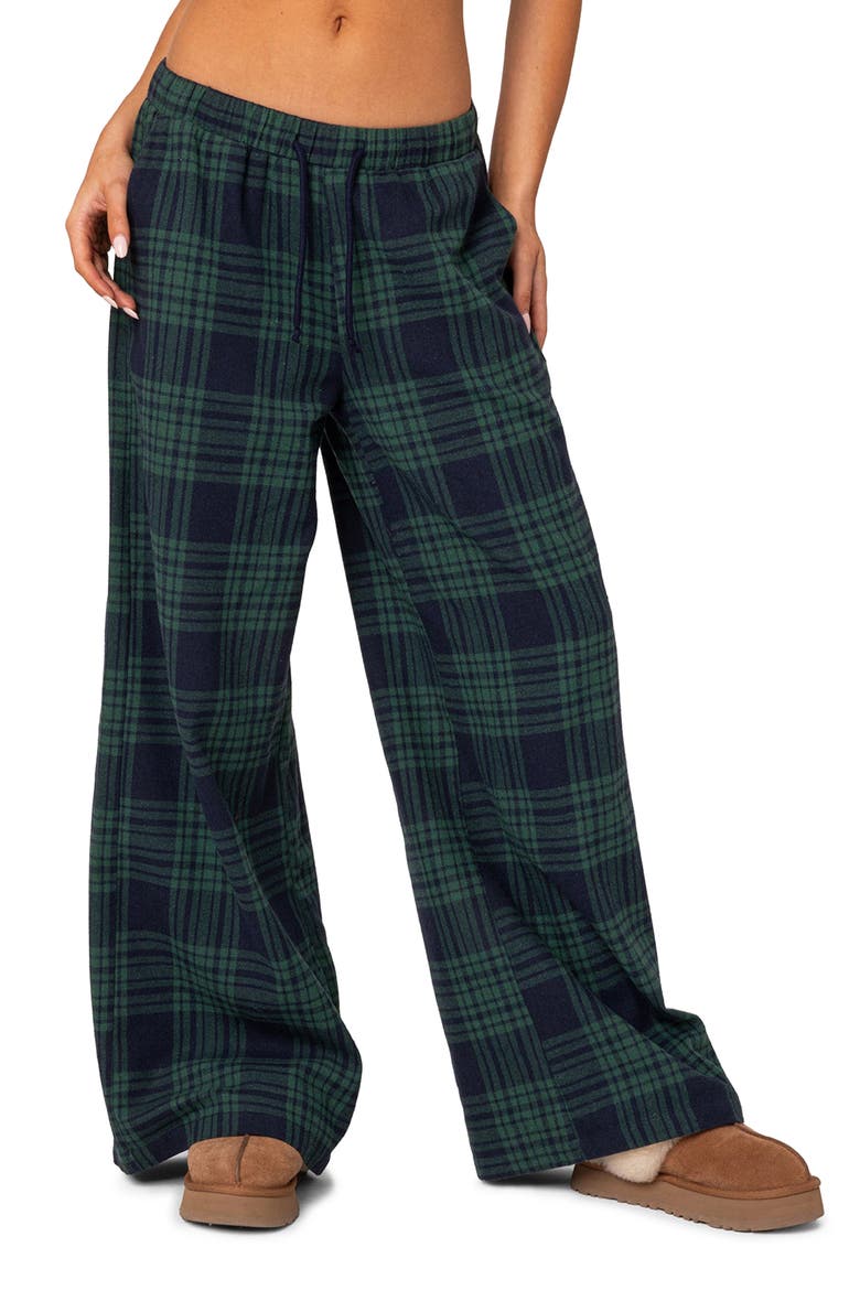 Lounge Around Plaid Wide Leg Pants, Main, color, NAVY