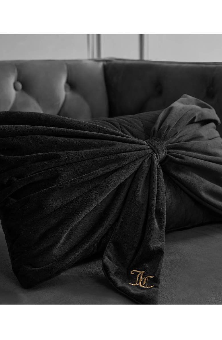 Juicy Couture Velvet Bow Accent Pillow, Alternate, color, Black