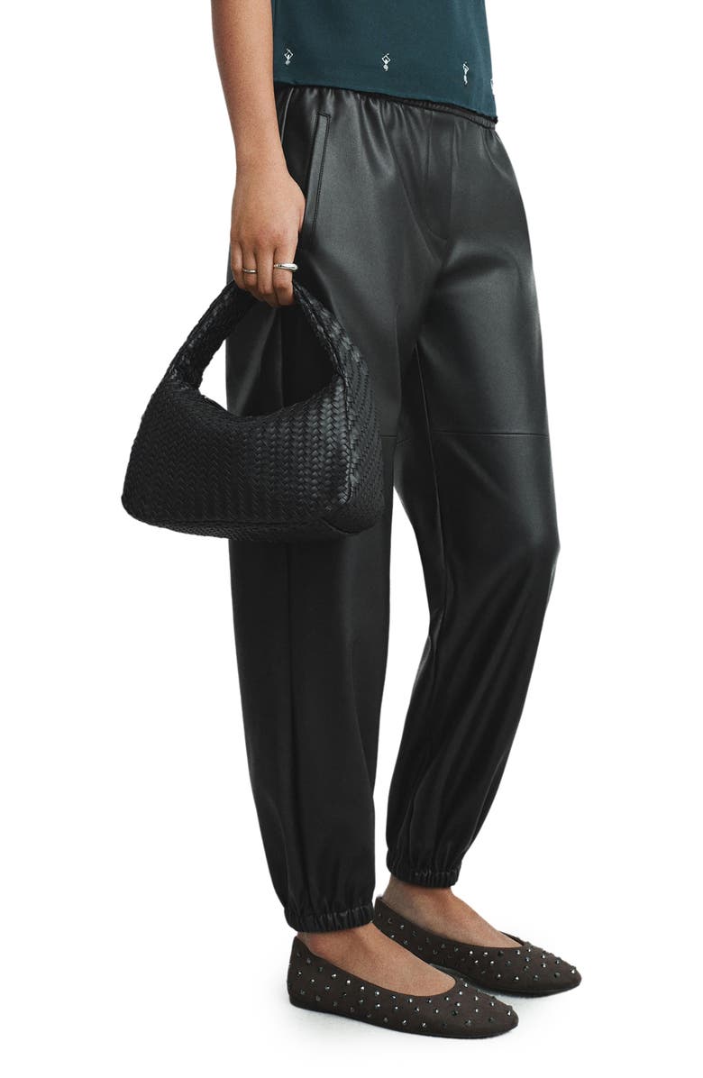 MANGO TEEN Faux Leather Jogger Pants, Main, color, Black