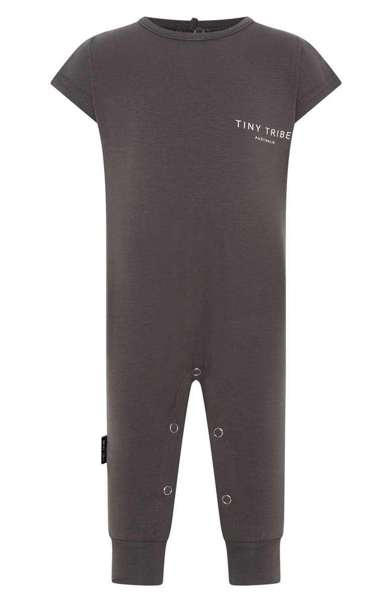 TINY TRIBE Core Cotton Jersey Romper, Main, color, Charcoal