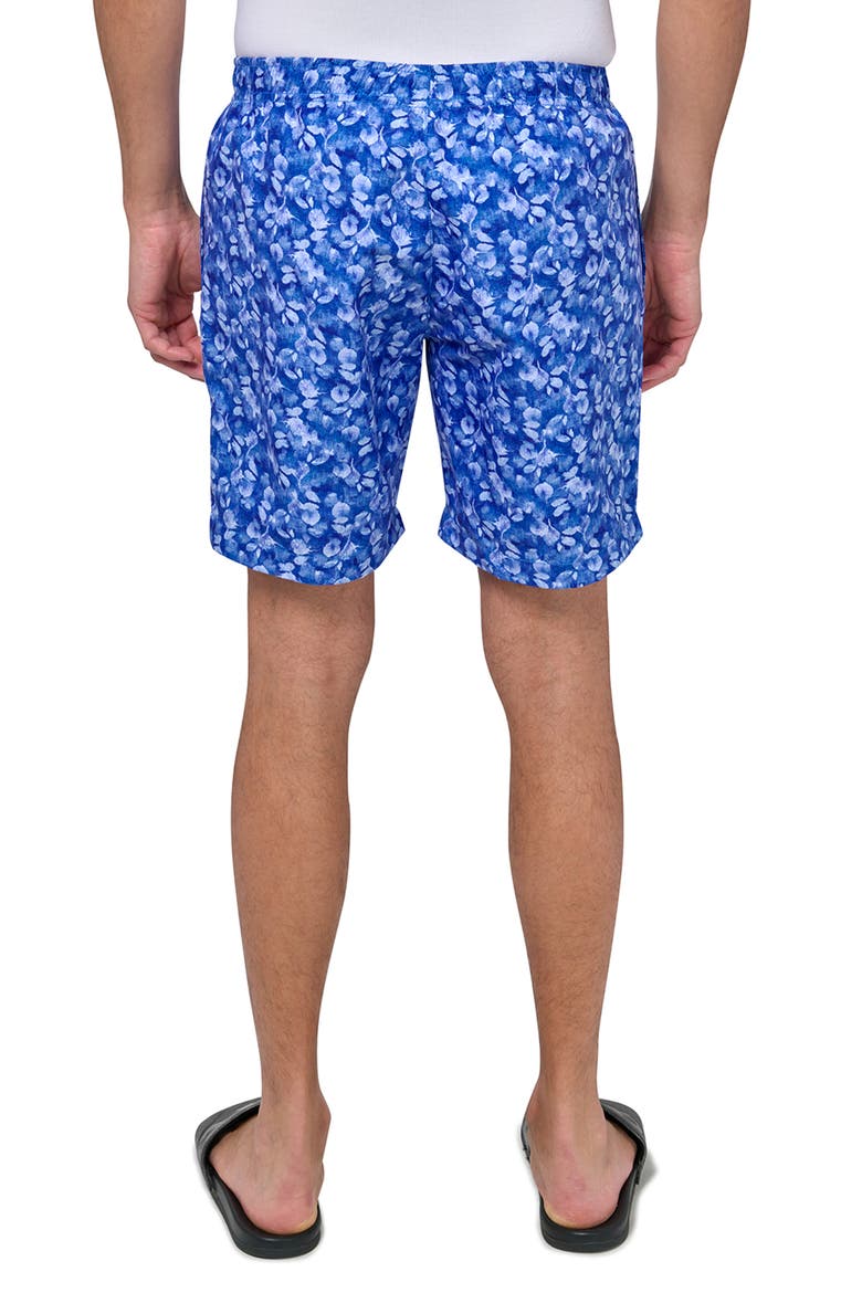 Slim Fit Abstract Leaf Swim Trunks, Alternate, color, NAVY/BLUE