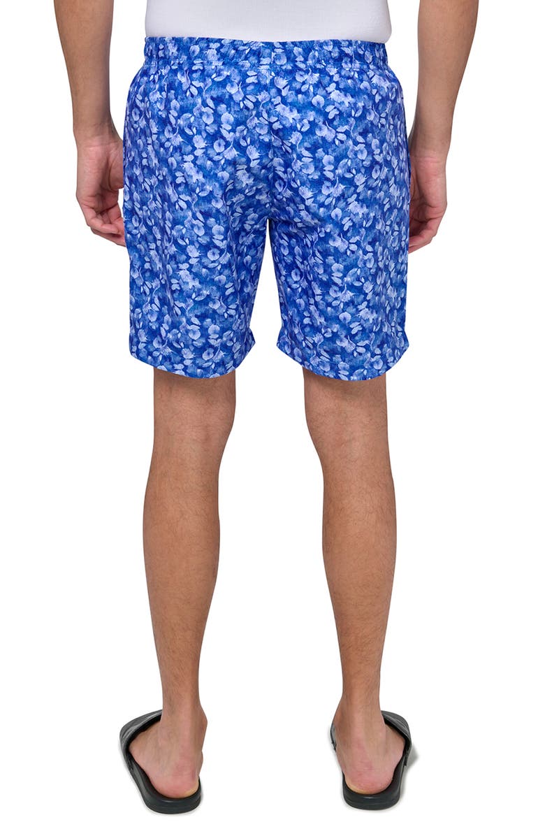 Brooklyn Brigade Slim Fit Abstract Leaf Swim Trunks, Alternate, color, Navy/Blue