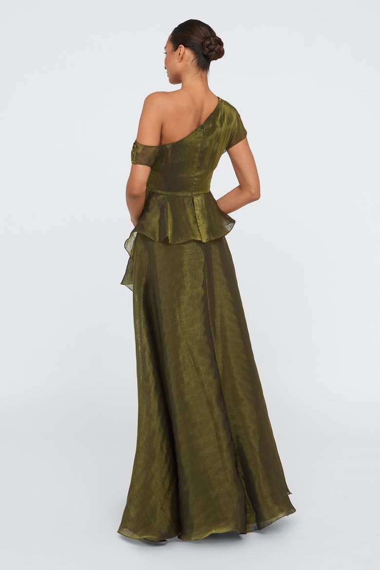 Avalina Organza Lame Gown, Alternate, color, Olive Gold