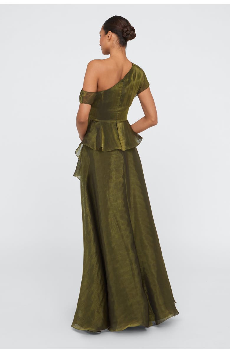 Theia Avalina Organza Lame Gown, Alternate, color, Olive Gold