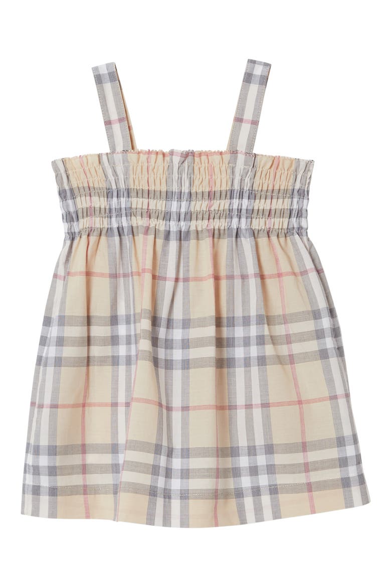 Smocked Dress, Main, color, PALE STONE CHECK