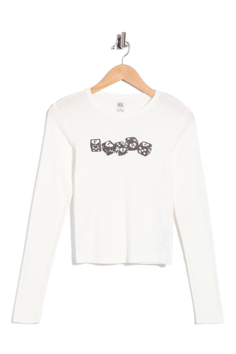 Flirt Dice Long Sleeve Crop T-Shirt, Main, color, WHITE