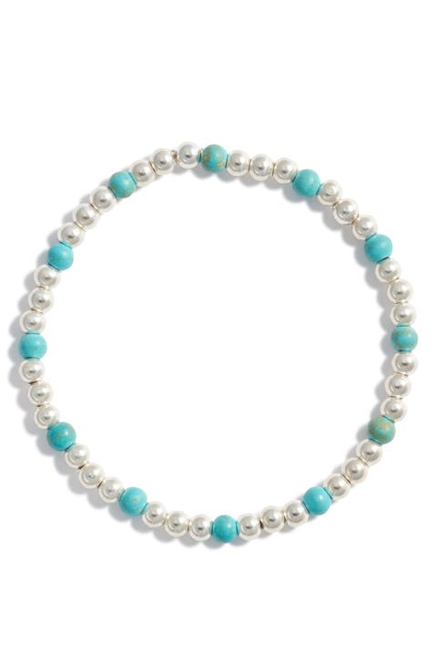 Turquoise Stone & Bead Stretch Bracelet