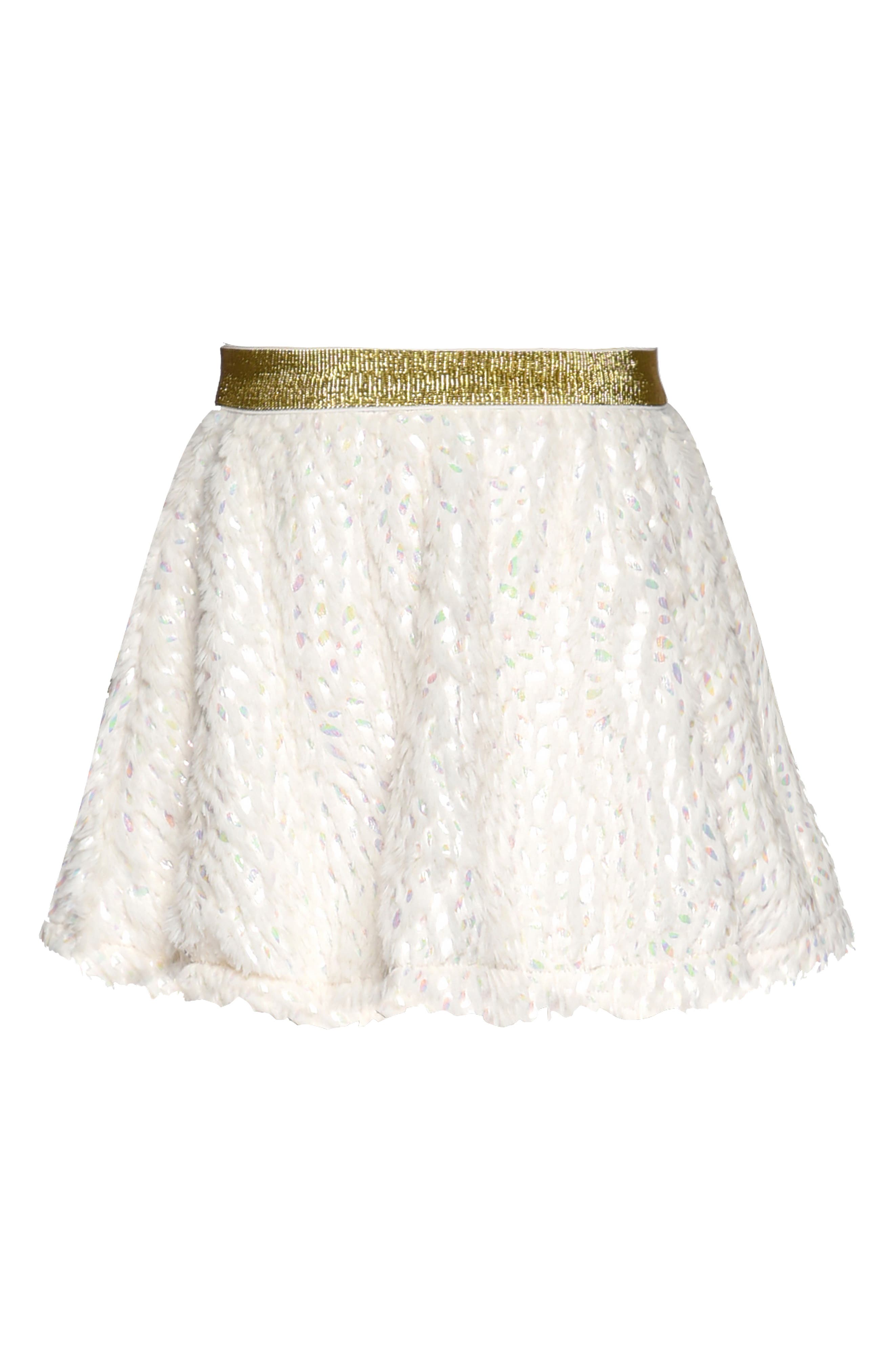 Truly Me Kids' Winter Snow Metallic Faux Fur Skirt in White 
