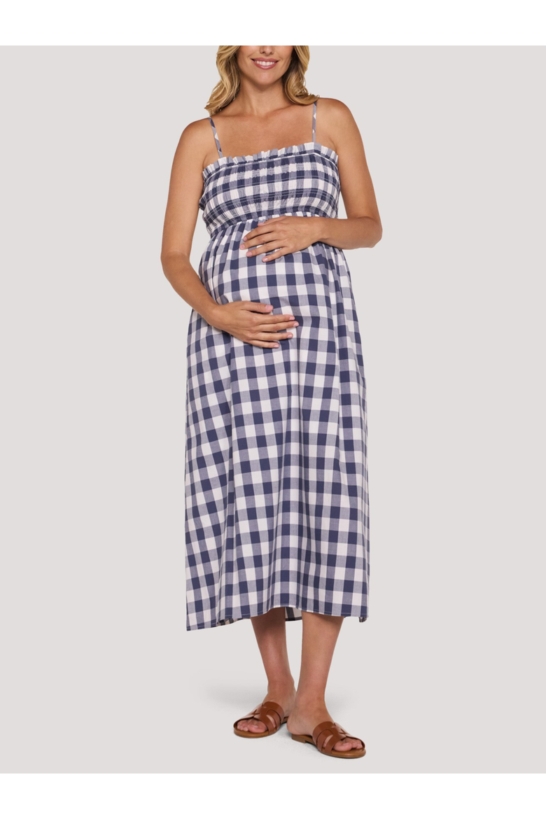 Smocked Maxi Dress With Removable Straps, Main, color, Blue & White Check