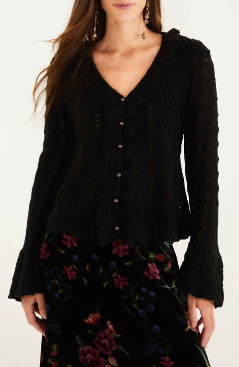 Pointelle Stitch Bell Sleeve Cardigan