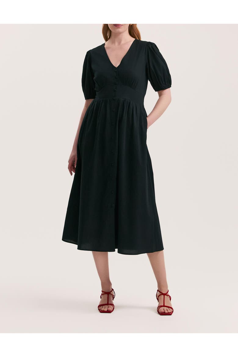 Addison Cotton Midi Tea Dress, Alternate, color, Black