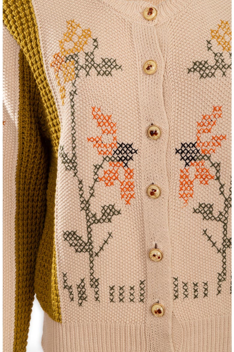 Floral Stitch Cardigan, Alternate, color, BEIGE