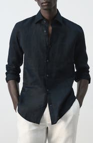 MANGO Slim Fit Linen Button-Up Shirt
