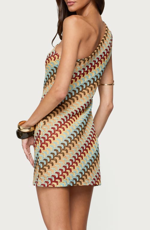 Edikted Agua Zigzag Stripe One-shoulder Minidress In Multi