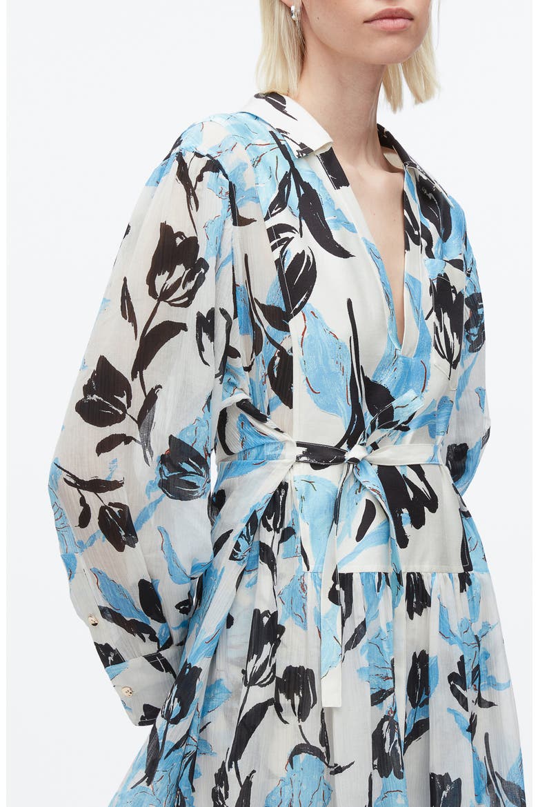 Joyful Tulips Long Sleeve Silk Blend Shirtdress, Alternate, color, IVORY MULTI