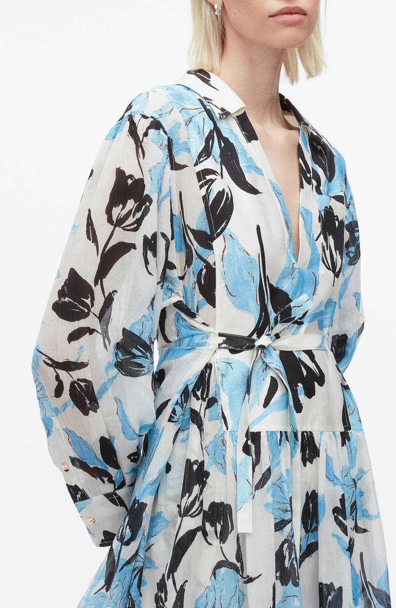 3.1 Phillip Lim Joyful Tulips Long Sleeve Silk Blend Shirtdress, Alternate, color, Ivory Multi