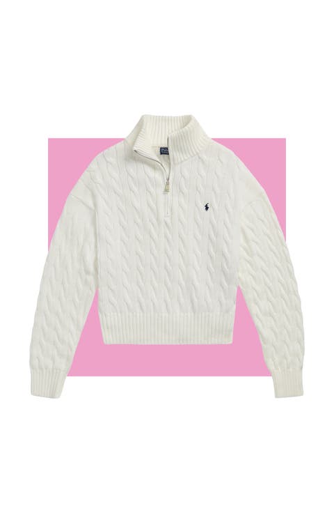 Cable Knit Cotton Polo Sweater