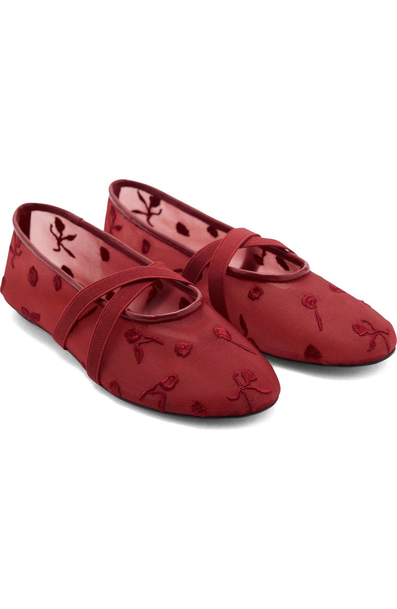 MANGO Floral Embroidered Cross Strap Ballerina Flat, Main, color, Red