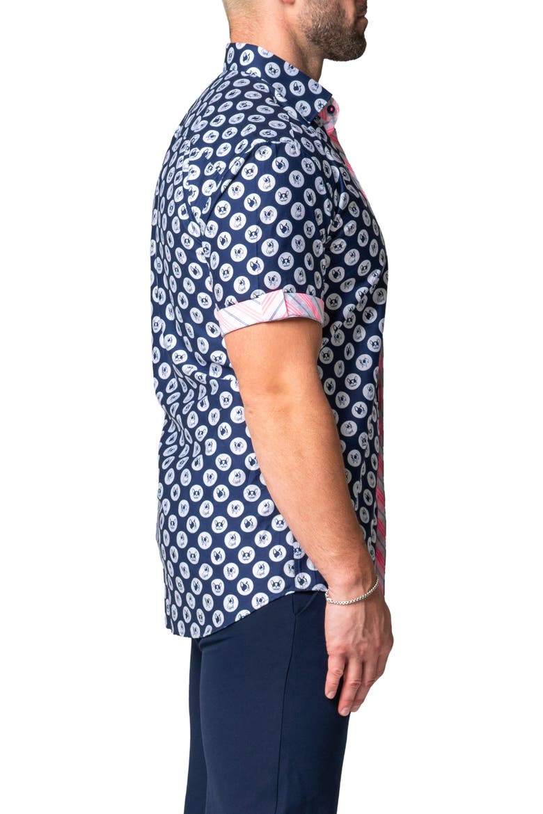 Galileo Dogdot Blue Stretch Short Sleeve Button-Up Shirt, Alternate, color, BLUE