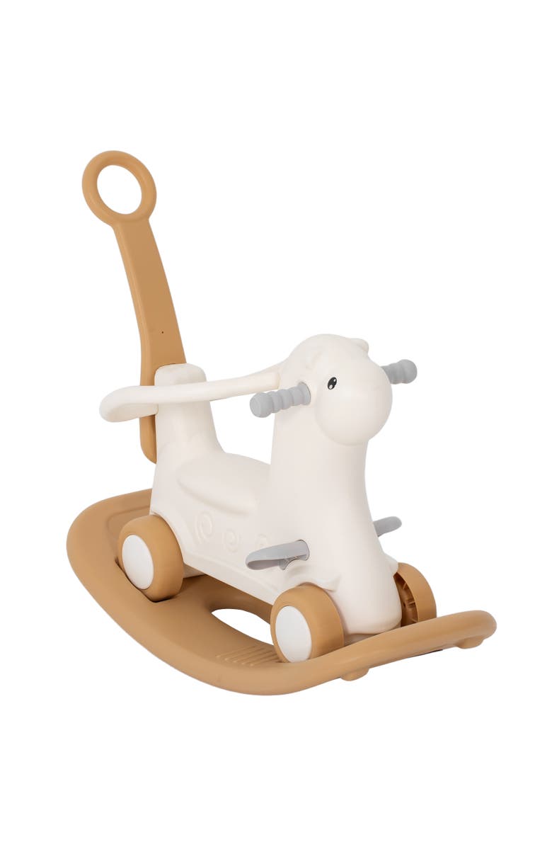 Qaba 4-in-1 Toddler Rocking Horse, Push Handle & Balance Board, Main, color, Brown
