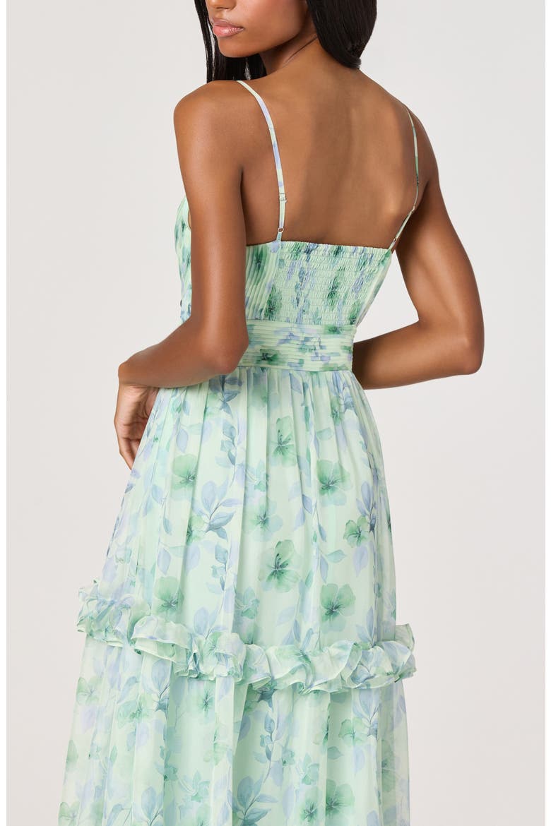 Ayanna Floral Ruffle Trim Maxi Dress, Alternate, color, GREEN FLORAL